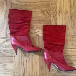 Vintage Red Slouchy Leather Heeled Boots